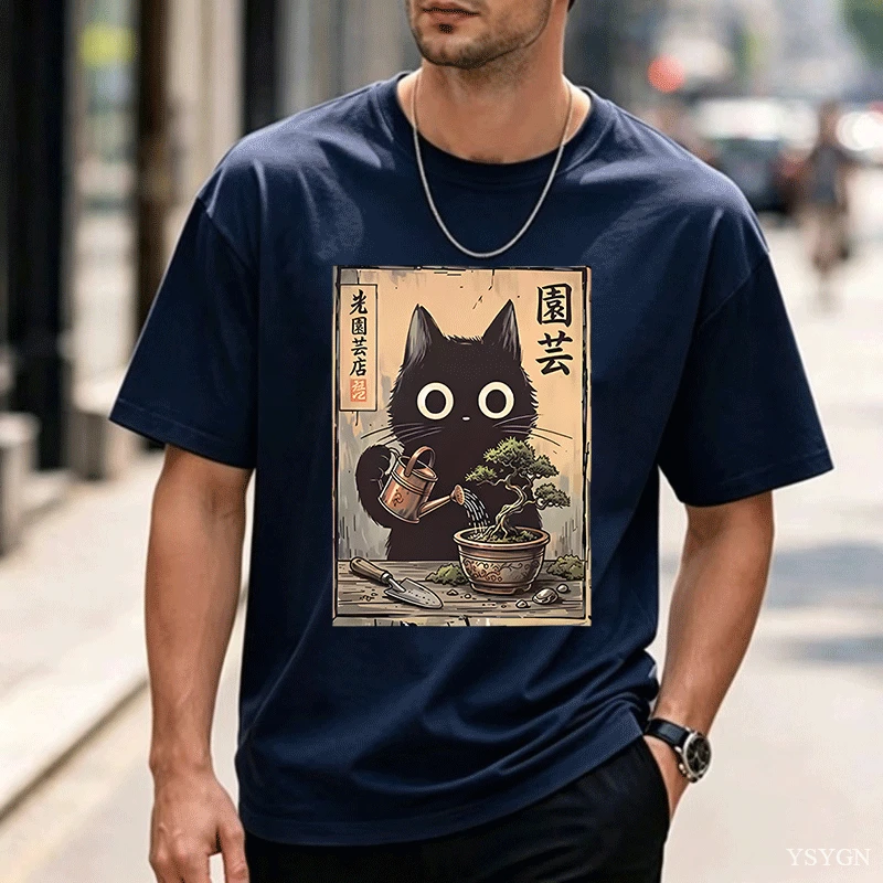 분재 검은 고양이 티셔츠, 일본 스타일의 캐주얼 면 소 - Japanese Garden Bonsai 리뷰 및 가격